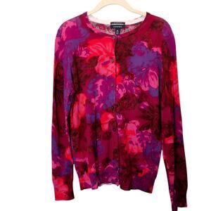 Lands End Sz M (10-12) Pink Purple 100% Supima Cotton Button Up Cardigan Sweater